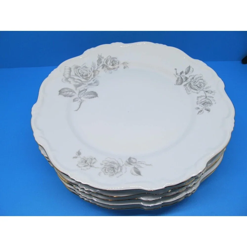 Damask Hertel Jacob Bavaria Germany Dinner Plates Gold Trim Bundle of  5